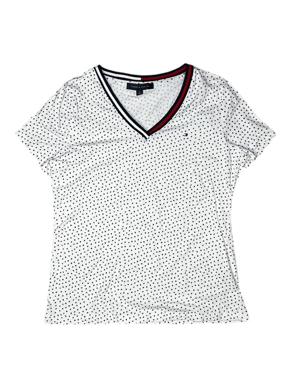 Tommy Hilfiger Women's White Polka Dot V-Neck T-Shirt, Medium